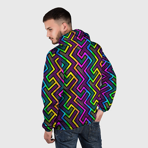 Мужская ветровка Радужный неоновый лабиринт узор / 3D-Черный – фото 4