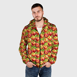 Ветровка с капюшоном мужская Румяные яблоки паттерн, цвет: 3D-черный — фото 2