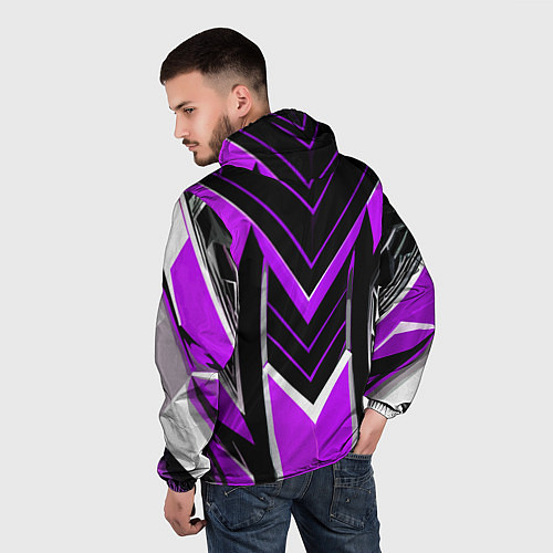 Мужская ветровка Фиолетово-серые полосы на чёрном фоне / 3D-Белый – фото 4