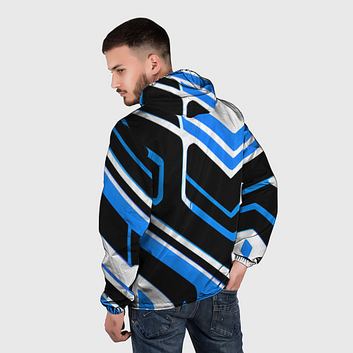 Мужская ветровка Бело-синие линии на чёрном фоне / 3D-Черный – фото 4