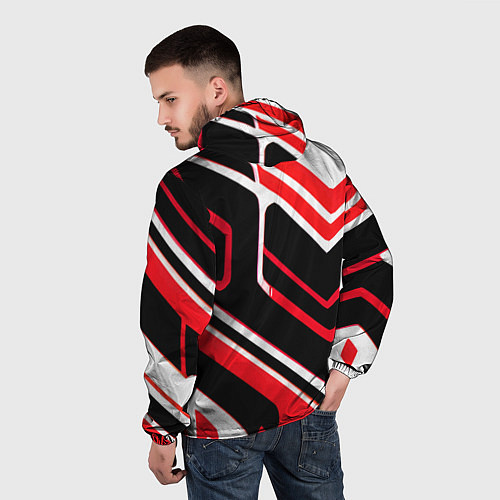 Мужская ветровка Бело-красные линии на чёрном фоне / 3D-Белый – фото 4