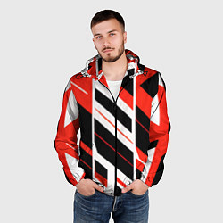 Ветровка с капюшоном мужская Black and red stripes on a white background, цвет: 3D-черный — фото 2