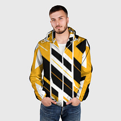 Ветровка с капюшоном мужская Black and yellow stripes on a white background, цвет: 3D-белый — фото 2