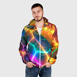 Ветровка с капюшоном мужская Яркий градиент в разломленных плитах с желтым свет, цвет: 3D-белый — фото 2
