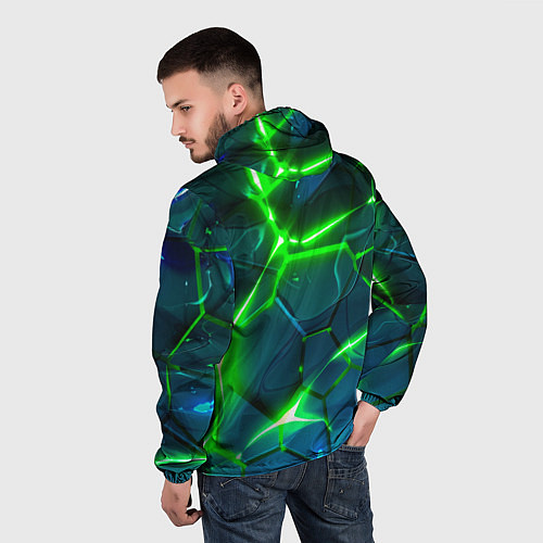 Мужская ветровка Неоновые яркие зеленые разломленные плиты со свето / 3D-Белый – фото 4
