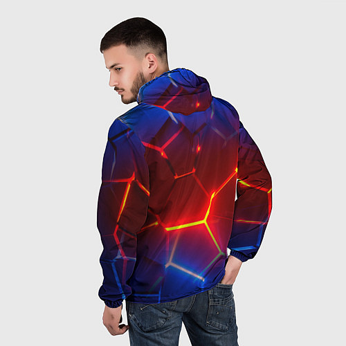 Мужская ветровка Светящиеся лавой неоновые плиты в разломе / 3D-Белый – фото 4