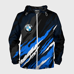 Ветровка с капюшоном мужская БМВ - синий гексагон, цвет: 3D-белый