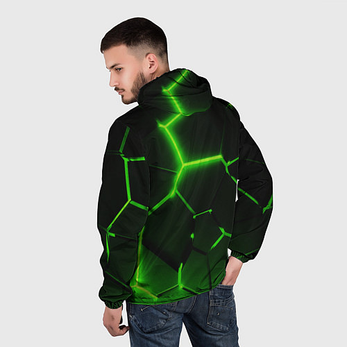 Мужская ветровка Темные зеленые неоновые плиты в разломе / 3D-Белый – фото 4
