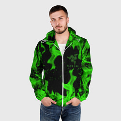 Ветровка с капюшоном мужская Razer зелёный огонь, цвет: 3D-белый — фото 2
