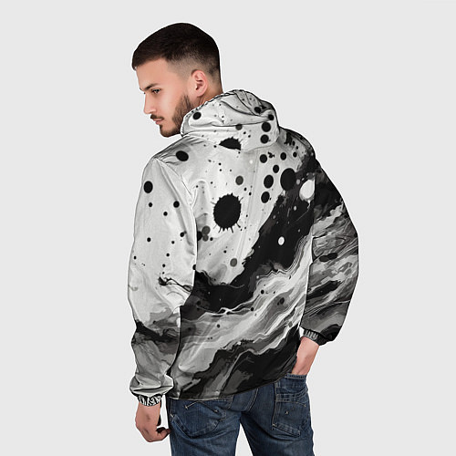 Мужская ветровка Чёрно-белая абстракция - кляксы / 3D-Белый – фото 4