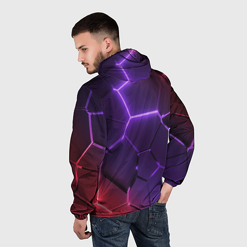 Мужская ветровка Красно-фиолетовые неоновые плиты в разломе / 3D-Белый – фото 4