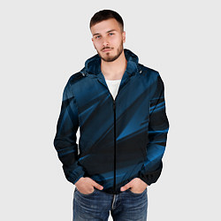 Ветровка с капюшоном мужская Geometry stripes blue neon, цвет: 3D-черный — фото 2