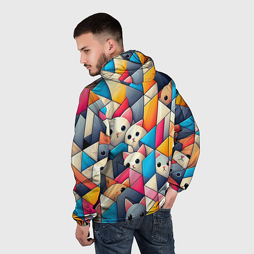 Мужская ветровка Geometric pattern with kittens - ai art / 3D-Белый – фото 4