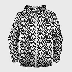 Ветровка с капюшоном мужская Черно-белый узор с абстрактными линиями, цвет: 3D-белый