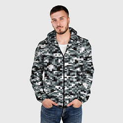 Ветровка с капюшоном мужская Камуфляжные пиксели текстура, цвет: 3D-черный — фото 2