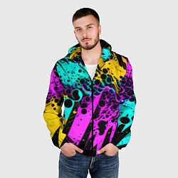 Ветровка с капюшоном мужская Разноцветная неоновая абстракция - нейроарт, цвет: 3D-черный — фото 2