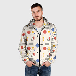 Ветровка с капюшоном мужская Мемфис геометрия на светлом, цвет: 3D-черный — фото 2