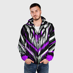 Ветровка с капюшоном мужская Фиолетово-белые ломаные клыки, цвет: 3D-черный — фото 2