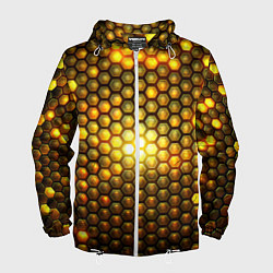 Ветровка с капюшоном мужская Металлические соты - роскошный блеск золота, цвет: 3D-белый