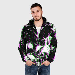 Ветровка с капюшоном мужская Краски глитч неон, цвет: 3D-белый — фото 2