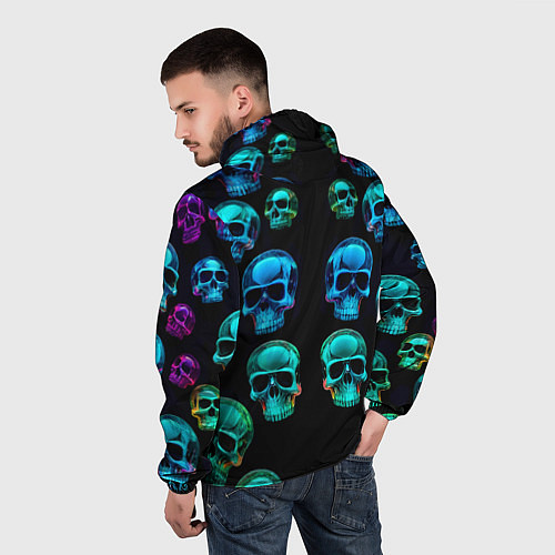 Мужская ветровка Neon skulls - ai art pattern / 3D-Белый – фото 4