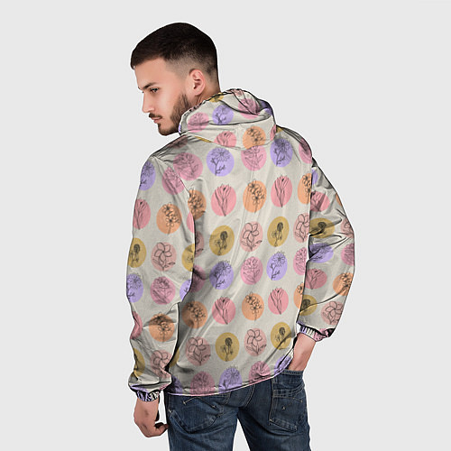 Мужская ветровка Паттерн с цветами на кругах / 3D-Белый – фото 4