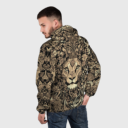 Мужская ветровка Лев среди узоров из цветов / 3D-Белый – фото 4