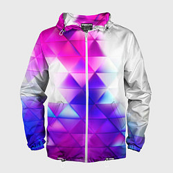 Ветровка с капюшоном мужская Неоновые треугольники абстракция, цвет: 3D-белый