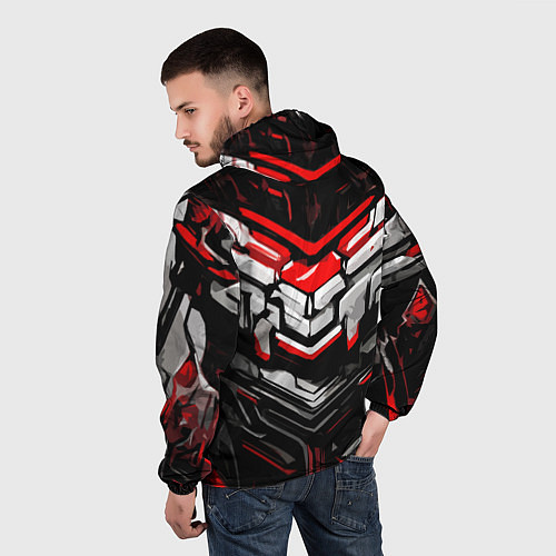 Мужская ветровка Красно-белая агрессивная абстракция на чёрном фоне / 3D-Белый – фото 4