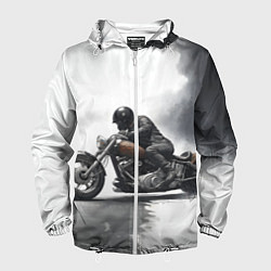 Ветровка с капюшоном мужская Крутой байкер скетч, цвет: 3D-белый