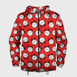 Ветровка с капюшоном мужская Будильник паттерн, цвет: 3D-черный