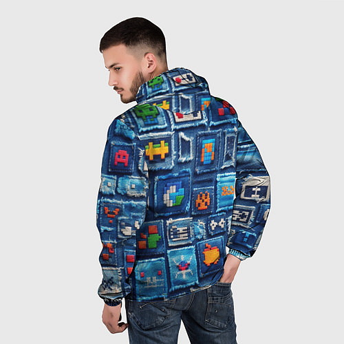 Мужская ветровка Пиксельные символы на пэчворк / 3D-Белый – фото 4