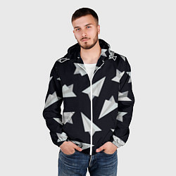 Ветровка с капюшоном мужская Белый бумажный самолётик - Телеграм, цвет: 3D-белый — фото 2