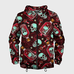 Ветровка с капюшоном мужская Череп в бутылке паттерн, цвет: 3D-черный