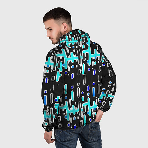 Мужская ветровка Синие линии и точки на чёрном фоне / 3D-Белый – фото 4