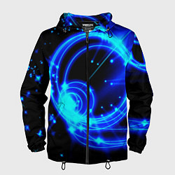 Ветровка с капюшоном мужская Оптические синие волны, цвет: 3D-черный
