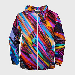 Ветровка с капюшоном мужская Разноцветная фольга, цвет: 3D-белый