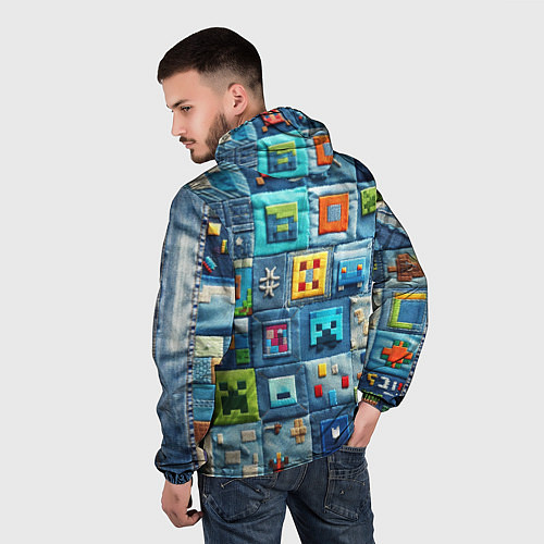 Мужская ветровка Minecraft на пэчворк дениме / 3D-Черный – фото 4