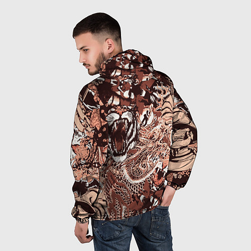Мужская ветровка Тигр дракон и самурай / 3D-Белый – фото 4