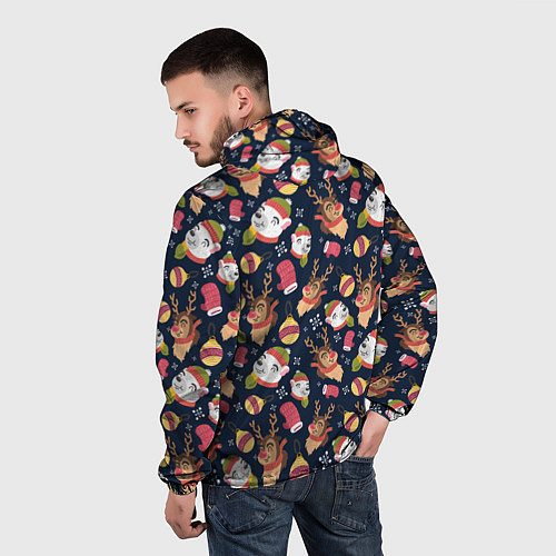 Мужская ветровка Новогодний детский паттерн с животными / 3D-Белый – фото 4