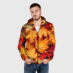Ветровка с капюшоном мужская Осенние кленовые листья, цвет: 3D-черный — фото 2