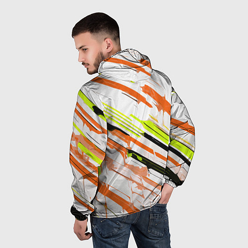 Мужская ветровка Оранжево-жёлто-чёрные полосы на белом фоне / 3D-Белый – фото 4
