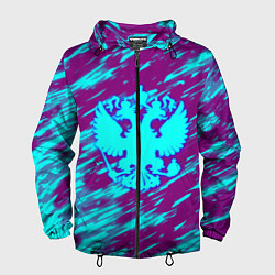 Ветровка с капюшоном мужская Герб РФ холодные краски, цвет: 3D-черный