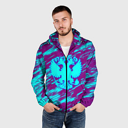 Ветровка с капюшоном мужская Герб РФ холодные краски, цвет: 3D-черный — фото 2