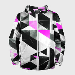 Ветровка с капюшоном мужская Black and pink abstraction on a white background, цвет: 3D-белый