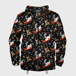 Ветровка с капюшоном мужская Рик и Морти сани с оленем - Christmas, цвет: 3D-черный