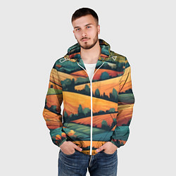 Ветровка с капюшоном мужская Поля луга, цвет: 3D-белый — фото 2