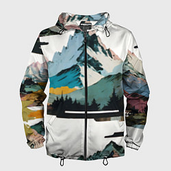Ветровка с капюшоном мужская Арт горы абстракция, цвет: 3D-черный