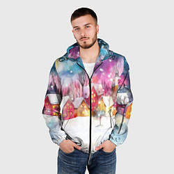 Ветровка с капюшоном мужская Новогодний ночной дворик, цвет: 3D-черный — фото 2