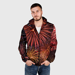 Ветровка с капюшоном мужская Яркий красочный фейерверк, цвет: 3D-черный — фото 2